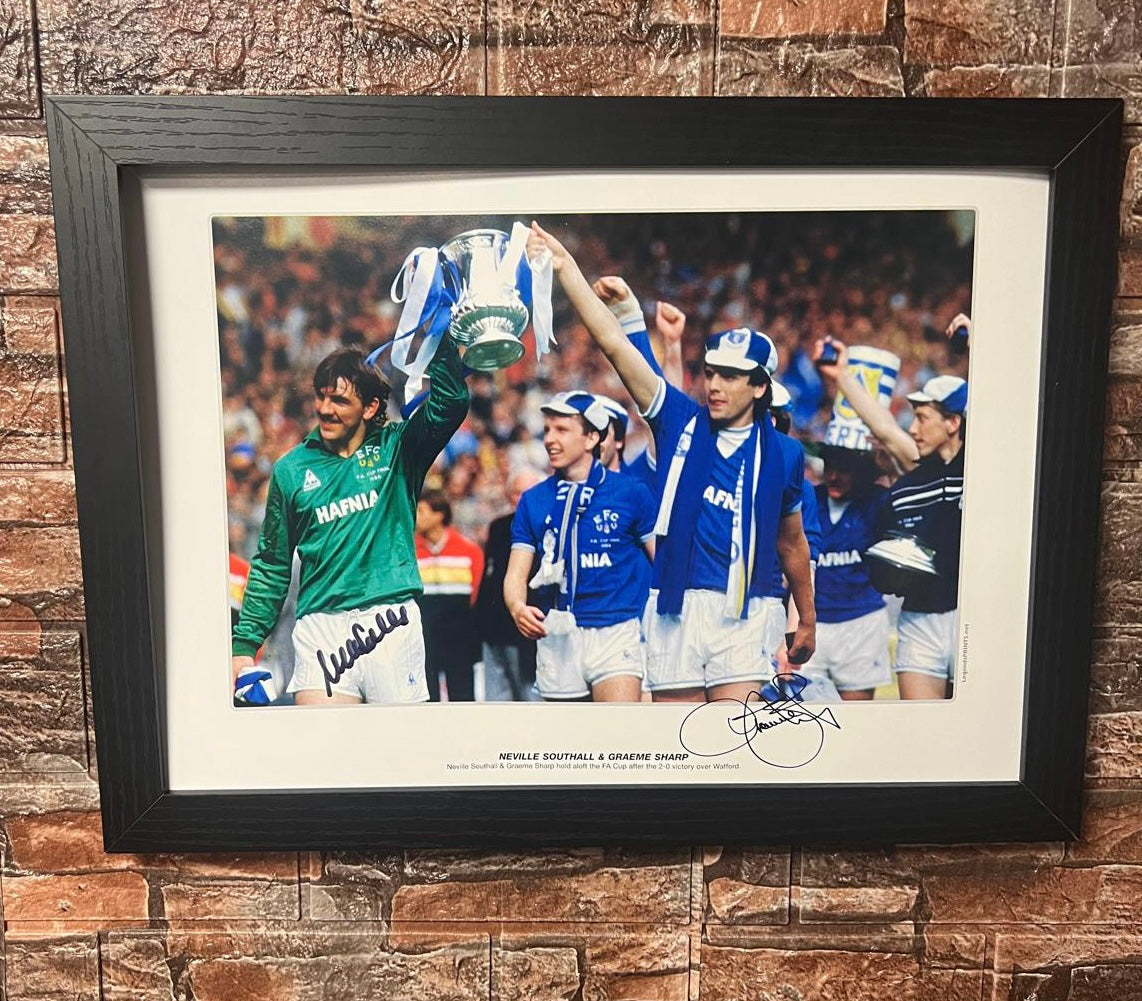 Neville Southall & Graeme Sharp Duel Signed A3 FA Cup Winners Photo