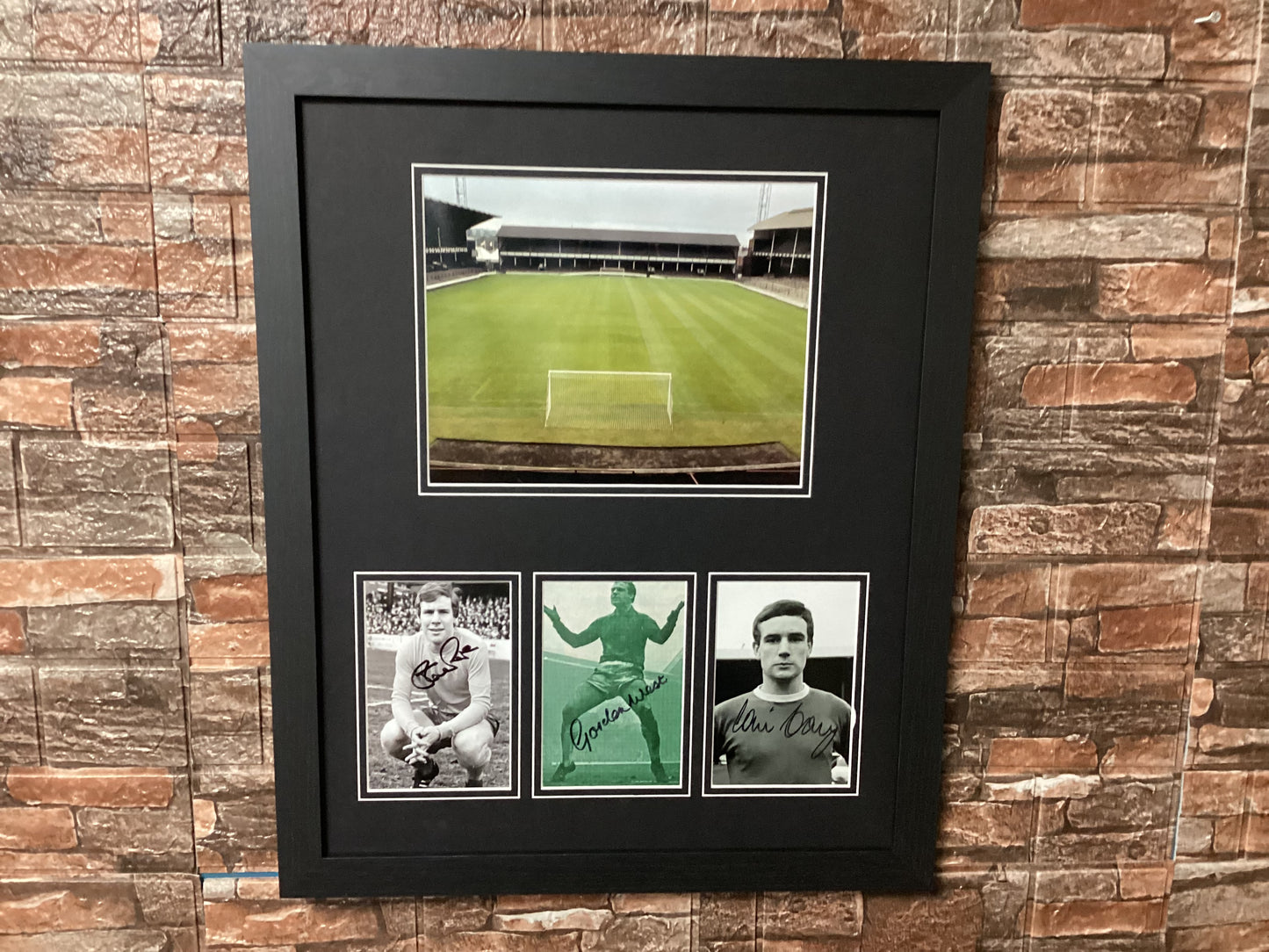 Triple Signed 20x16 1960's Goodison Park Montage Mount Harvey, Royle & West