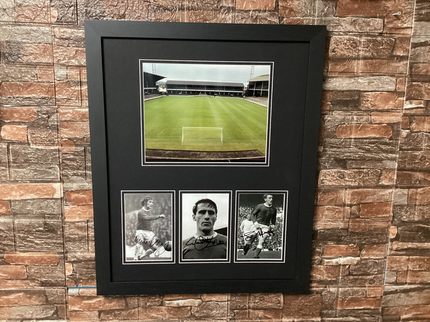 Triple Signed 20x16 1960's Goodison Park Montage Mount Harvey, Temple & Kay